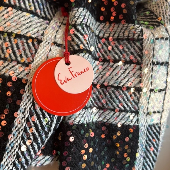 Gorgeous NWT Eva Franco Women's Black and White Sequined Tweed Jacket Lined - Picture 14 of 15